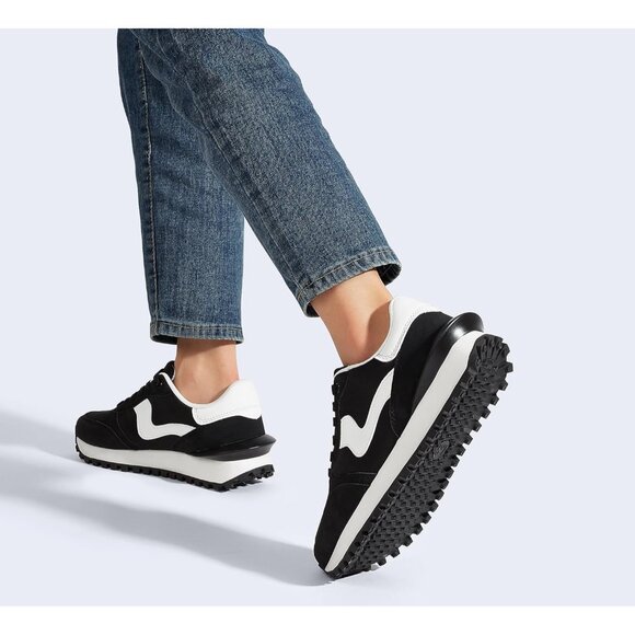 Lucky Step Women Black Tennis Retro Walking Casual Trainer Stylish Durable Shoes - Picture 9 of 9